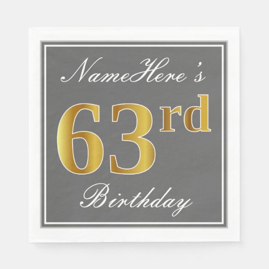 Elegant Grey, Faux Gold 63rd Birthday; Aangepaste Servet (Voorkant)