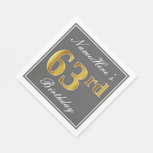 Elegant Grey, Faux Gold 63rd Birthday; Aangepaste  Servet (Hoek)