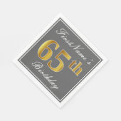 Elegant Grey, Faux Gold 65th Birthday; Elegant Gre Servet (Hoek)