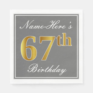 Elegant Grey, Faux Gold 67th Birthday; Aangepaste  Servetten