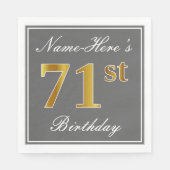 Elegant Grey, Faux Gold 71st Birthday; Aangepaste Servet (Voorkant)