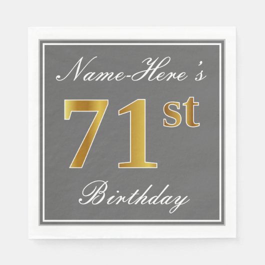 Elegant Grey, Faux Gold 71st Birthday; Aangepaste Servet (Voorkant)