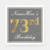 Elegant Grey, Faux Gold 73rd Birthday; Naam op maa Servetten (Voorkant)