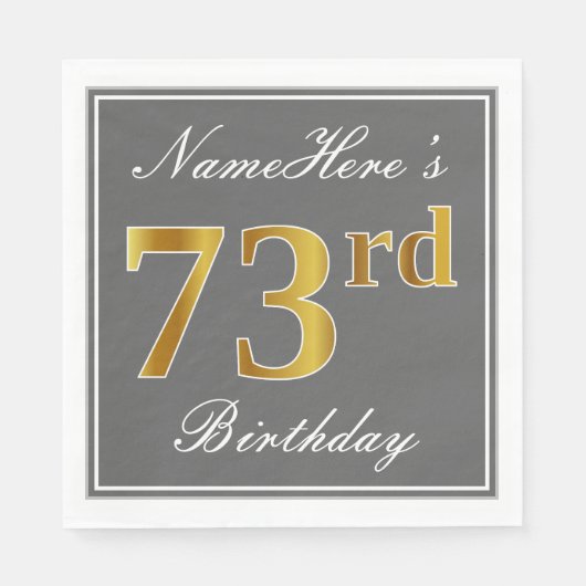 Elegant Grey, Faux Gold 73rd Birthday; Naam op maa Servetten (Voorkant)