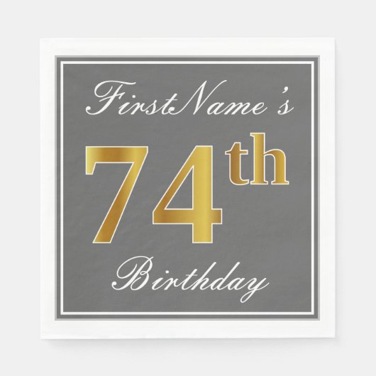 Elegant Grey, Faux Gold 74th Birthday; Aangepaste Servet (Voorkant)