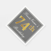 Elegant Grey, Faux Gold 74th Birthday; Aangepaste Servet (Hoek)