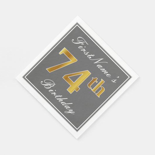 Elegant Grey, Faux Gold 74th Birthday; Aangepaste  Servet (Hoek)