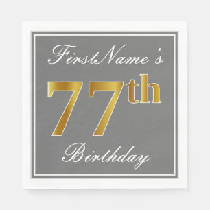 Elegant Grey, Faux Gold 77th Birthday; Aangepaste  Servet