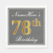 Elegant Grey, Faux Gold 78th Birthday; Aangepaste  Servetten (Voorkant)
