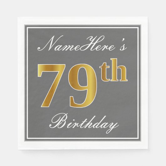 Elegant Grey, Faux Gold 79th Birthday; Elegant Gre Servetten (Voorkant)