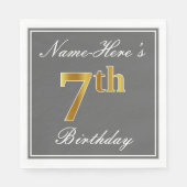Elegant Grey, Faux Gold 7th Birthday + Aangepaste Servet (Voorkant)