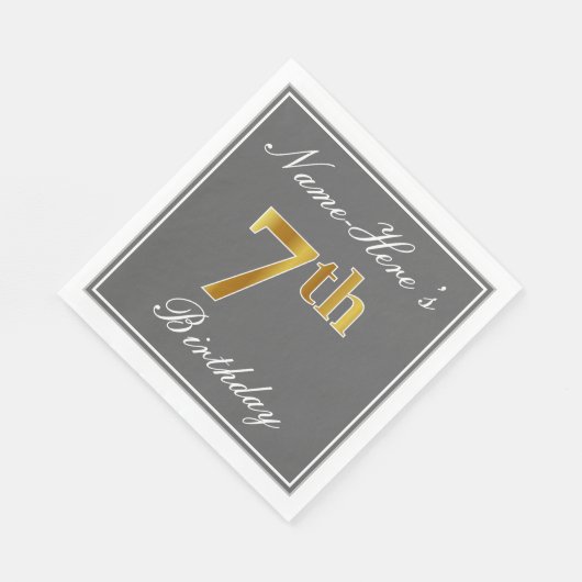 Elegant Grey, Faux Gold 7th Birthday + Aangepaste  Servet (Hoek)