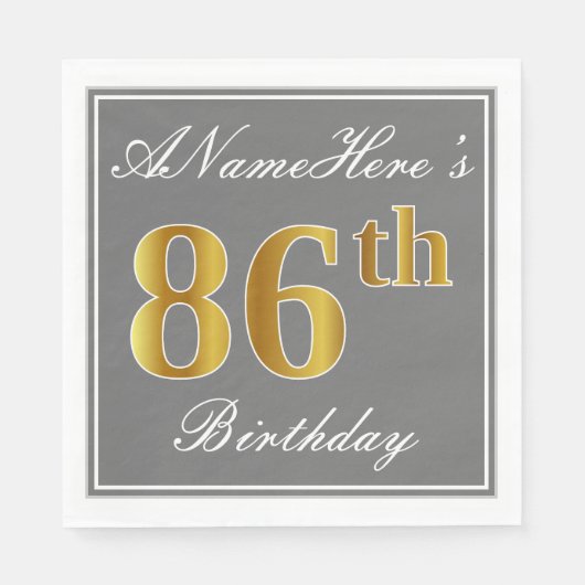 Elegant Grey, Faux Gold 86th Birthday; Elegant Gre Servet (Voorkant)