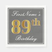 Elegant Grey, Faux Gold 89th Birthday; Elegant Gre Servetten (Voorkant)