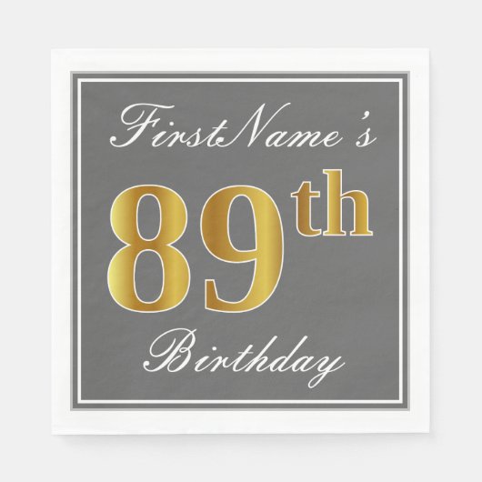Elegant Grey, Faux Gold 89th Birthday; Elegant Gre Servetten (Voorkant)