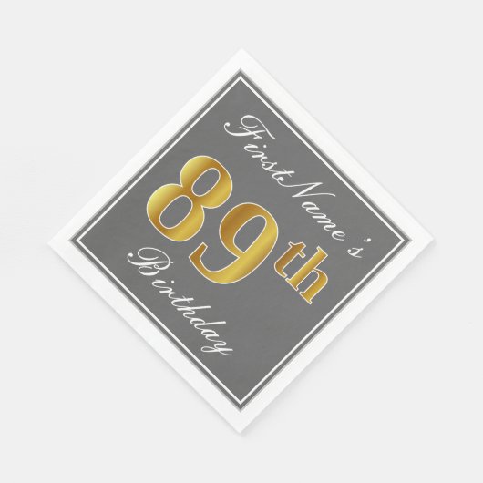 Elegant Grey, Faux Gold 89th Birthday; Elegant Gre Servetten (Hoek)