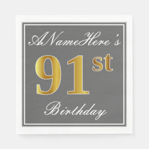 Elegant Grey, Faux Gold 91st Birthday; Aangepaste  Servetten