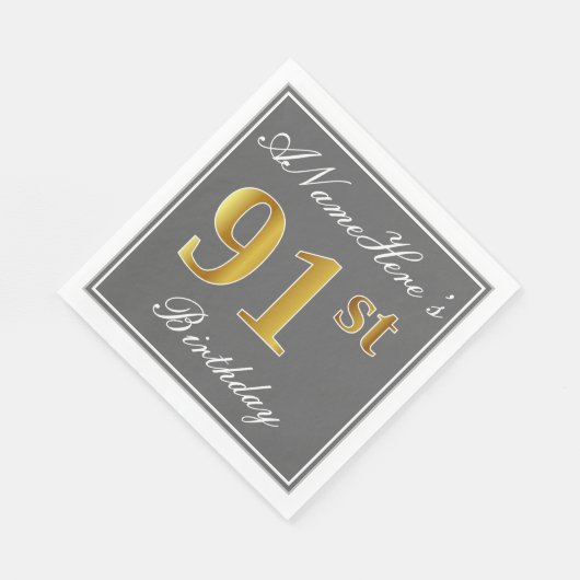 Elegant Grey, Faux Gold 91st Birthday; Aangepaste Servetten (Hoek)