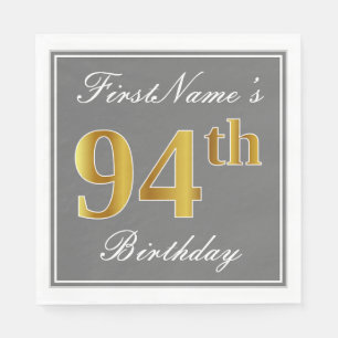 Elegant Grey, Faux Gold 94th Birthday; Aangepaste  Servet