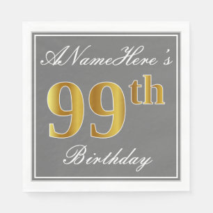 Elegant Grey, Faux Gold 99th Birthday; Aangepaste  Servet
