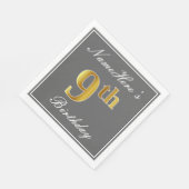 Elegant Grey, Faux Gold 9th Birthday + Aangepaste Servetten (Hoek)