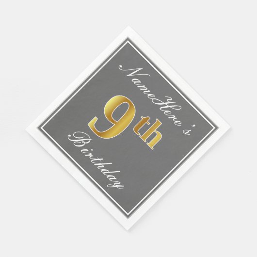Elegant Grey, Faux Gold 9th Birthday + Aangepaste Servetten (Hoek)