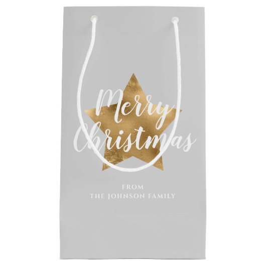 Elegant Grey Faux Gold Star Merry kerst Klein Cadeauzakje (Voorkant)