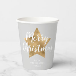 Elegant Grey Faux Gold Star Merry kerst Papieren Bekers