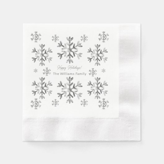 Elegant Grey Faux Silver Snowflakes kerst Servet (Voorkant)