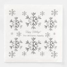 Elegant Grey Faux Silver Snowflakes Kerstmis Napk