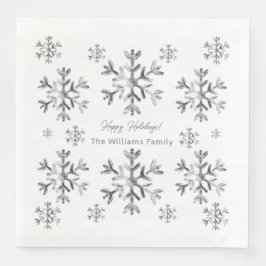 Elegant Grey Faux Silver Snowflakes Kerstmis Napk Servet