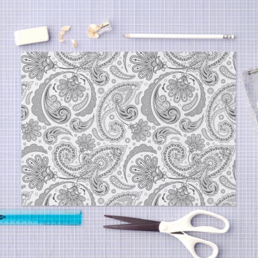 Elegant Grey Floral Damaswitscaseachtergrond Tissuepapier (Craft)
