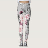 Elegant Grey Floral Pattered | LEGGINGS (Voorkant)