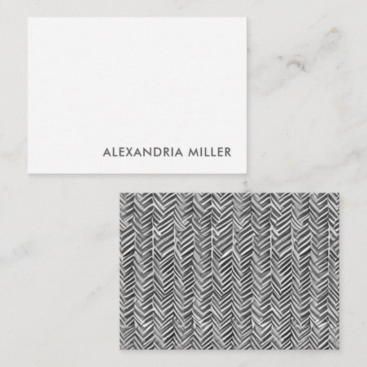 Elegant Grey Font Herringbone gepatterd terug Notitiekaartje (Voorkant / Achterkant)