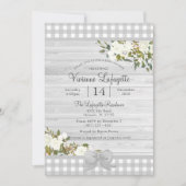 Elegant Grey Gingham Floral Baby shower Kaart (Voorkant)