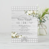 Elegant Grey Gingham Floral Baby shower Kaart (Staand voorkant)