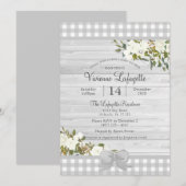 Elegant Grey Gingham Floral Baby shower Kaart (Voorkant / Achterkant)