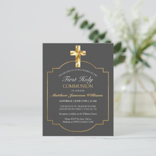 Elegant Grey Gold 1st Heilige Communauteit Briefkaart (Staand voorkant)