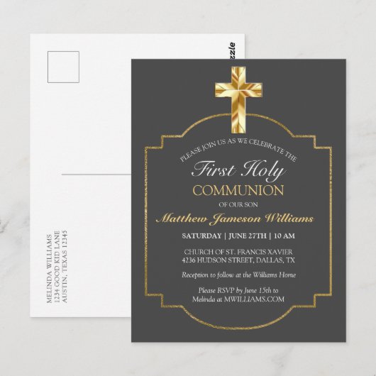 Elegant Grey Gold 1st Heilige Communauteit Briefkaart (Voorkant / Achterkant)