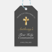 Elegant Grey Gold Cross 1st Community Cadeaulabel (Voorkant)