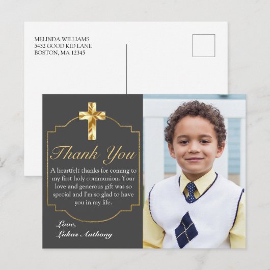 Elegant Grey Gold Cross 1st Community Hartelijk da Briefkaart (Voorkant / Achterkant)