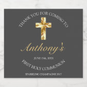 Elegant Grey Gold Cross 1st Community Sparkling Wijnetiket (Enkel label)