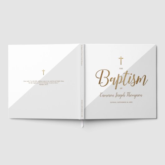 Elegant Grey  gold Cross Baby Custom Baptism Gastenboek (Volledig)