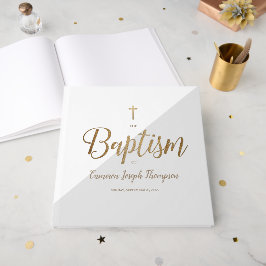 Elegant Grey  gold Cross Baby Custom Baptism Gastenboek