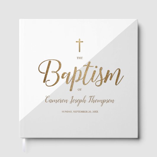Elegant Grey  gold Cross Baby Custom Baptism Gastenboek (Voorkant)