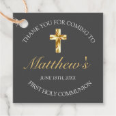 Elegant Grey Gold Cross First Community Bedankjes Labels (Voorkant)