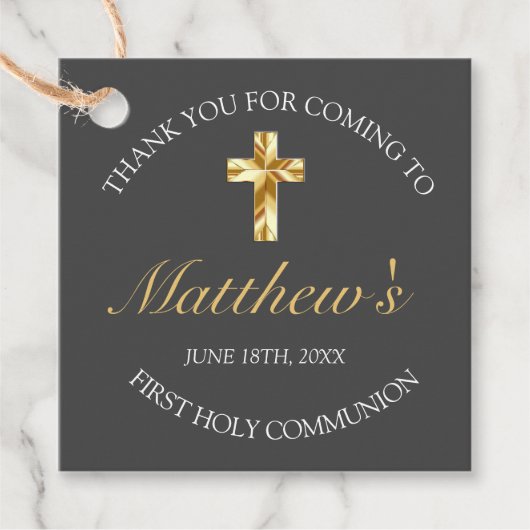 Elegant Grey Gold Cross First Community Bedankjes Labels (Voorkant)