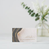 Elegant Grey Gold Glitter Signature Script Agate Visitekaartje (Staand voorkant)