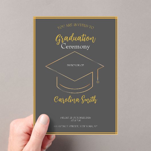 Elegant Grey & Gold Graduation Invitation Acryl Uitnodigingen (Insitu (Draagbaar))
