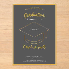Elegant Grey & Gold Graduation Invitation Acryl Uitnodigingen